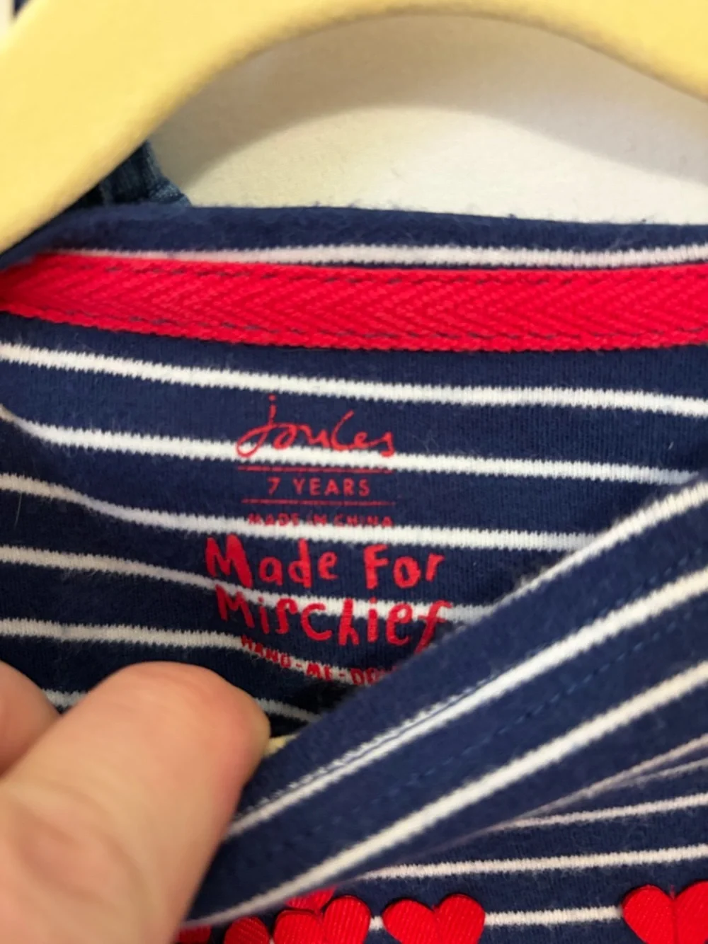 Joules Navy Striped Top with Multicolor Heart & Denim Blue Skirt size 7Y